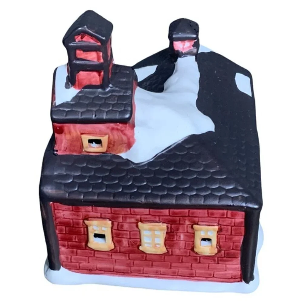 Vintage Christmas Village Light Up Fire House Porcelain Bisque by Liberty Bell